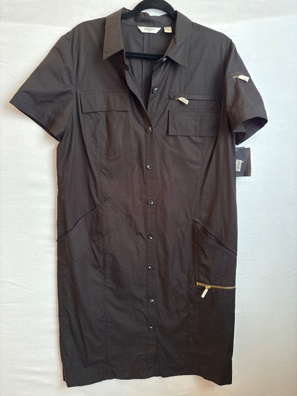 Liz Claiborne New York Shirt Dress Black‎ Size 14 Utility NWT Cotton